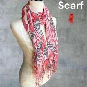 Scarf w/fringes red  blue and white
